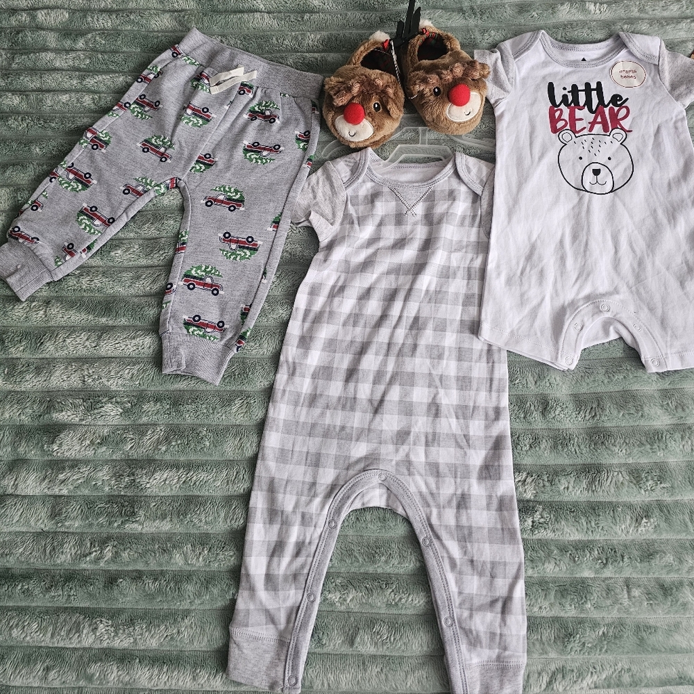 Petit Lem Gray and White Kids One Piece Set